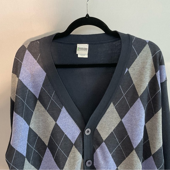 Haband Men's Black and Purple Argyle Cardigan - Picture 4 of 13